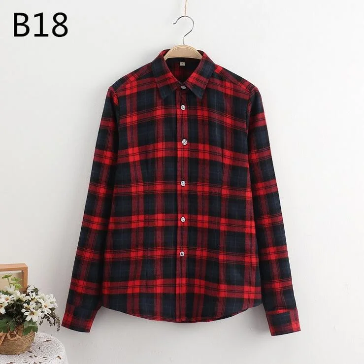 Fashion Plaid Shirt Female College Style Women's Blouses Long Sleeve Flannel Shirt Cotton Blusas Office Tops