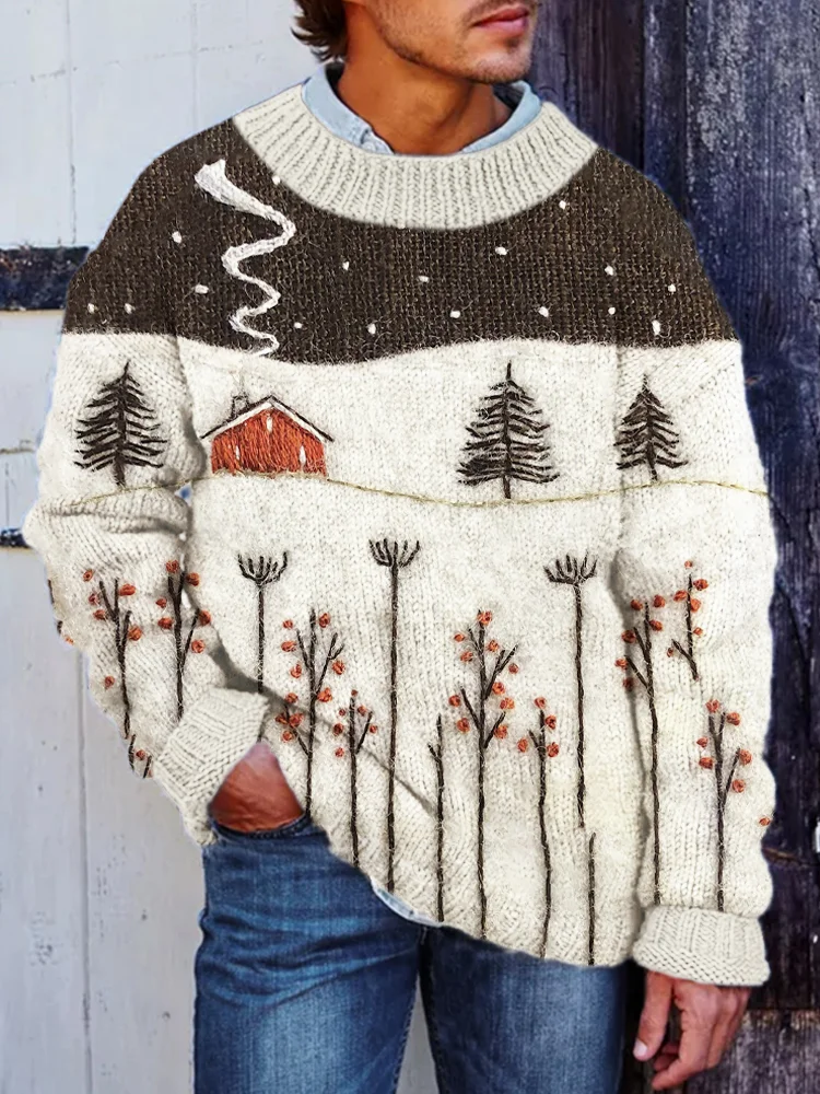 Winter Landscape Embroidery Kit Pattern Men's Sweater