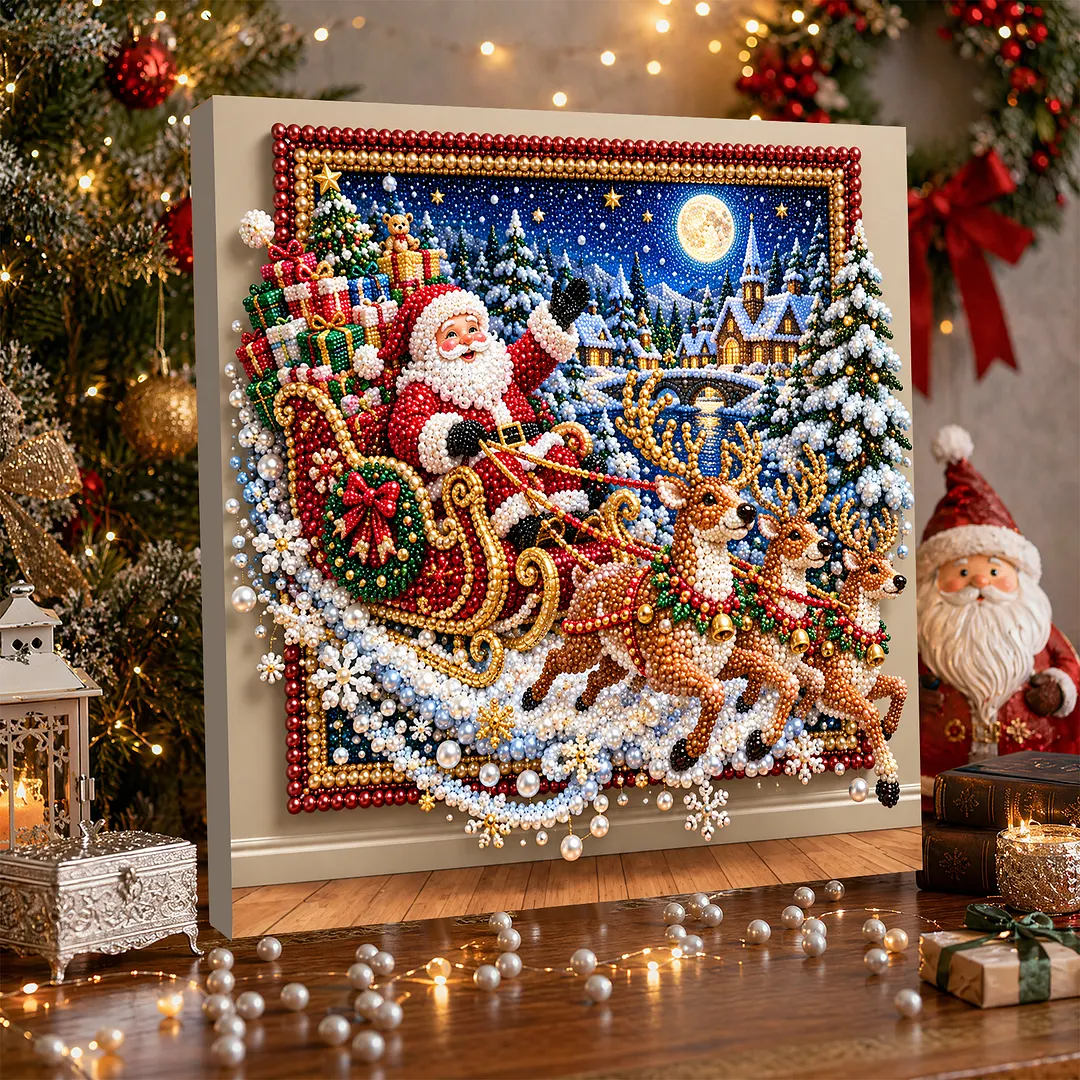 Framed Pearl Painting Kit Santa Claus Night 11.81x11.81in