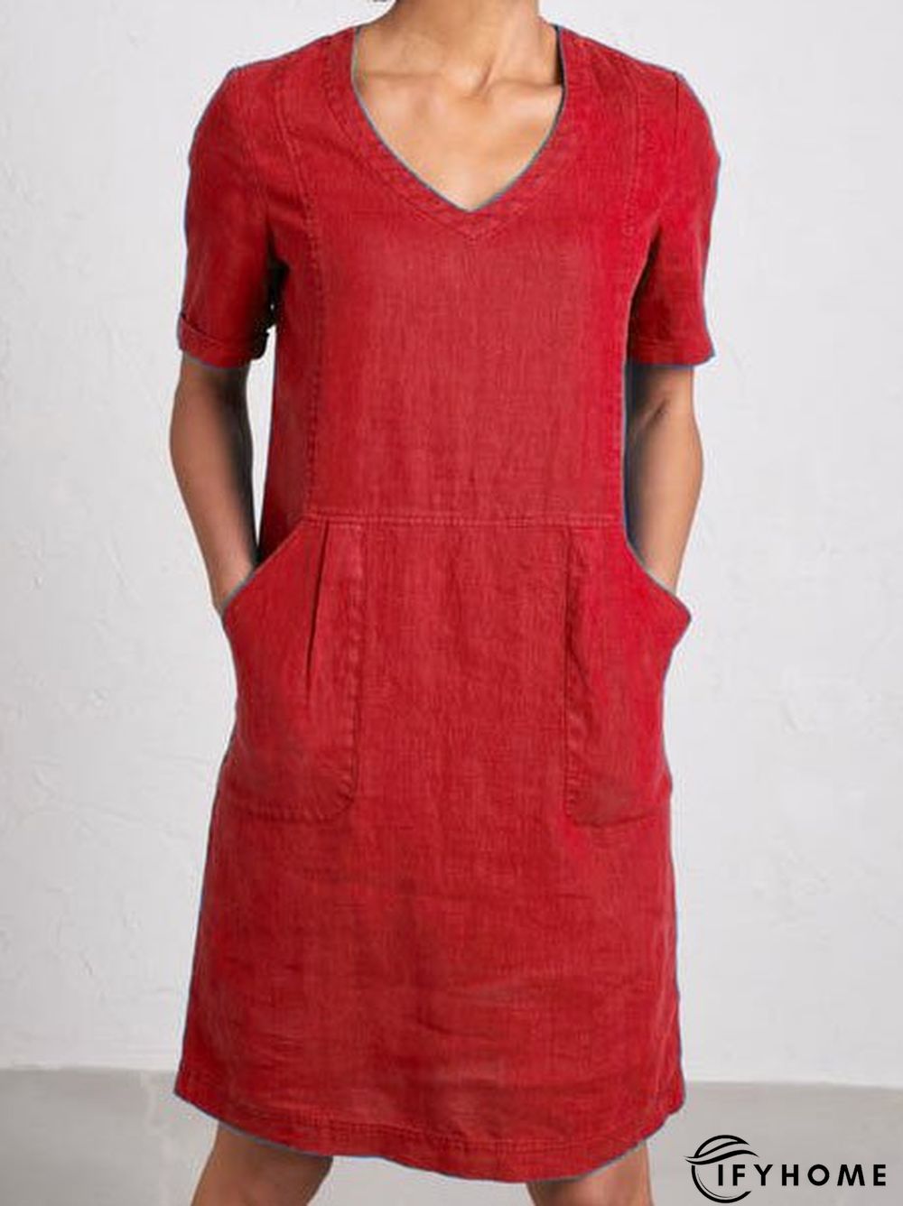 Solid Sweetheart Pockets Short Sleeve Dress | IFYHOME