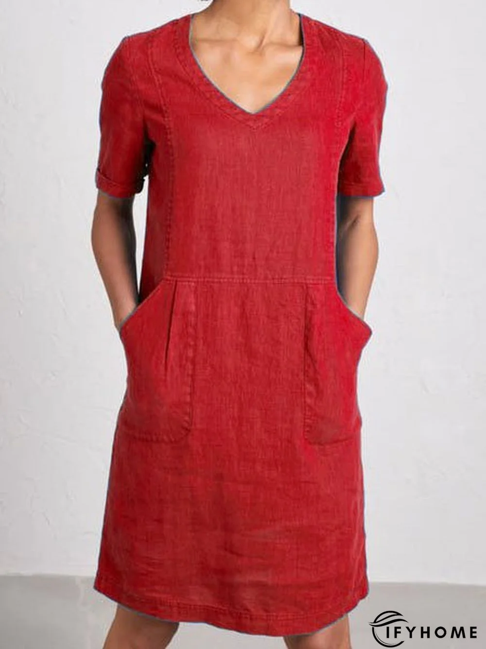 Solid Sweetheart Pockets Short Sleeve Dress | IFYHOME