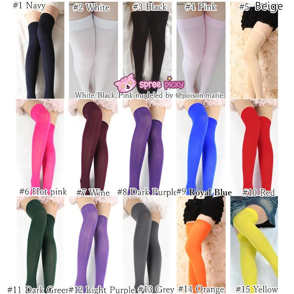 15 Colors Cosplay Basic Pure Color Thigh High Stocking SP130234