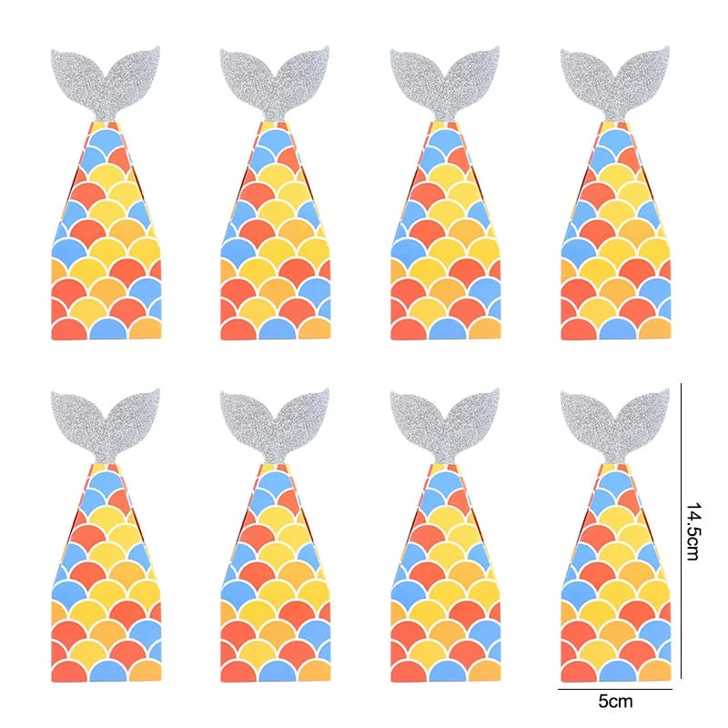 10Pcs Mermaid Tail Paper Candy Box Gift Bags Popcorn Boxes Kids Little Mermaid Birthday Party Decoration Baby Shower Supplies