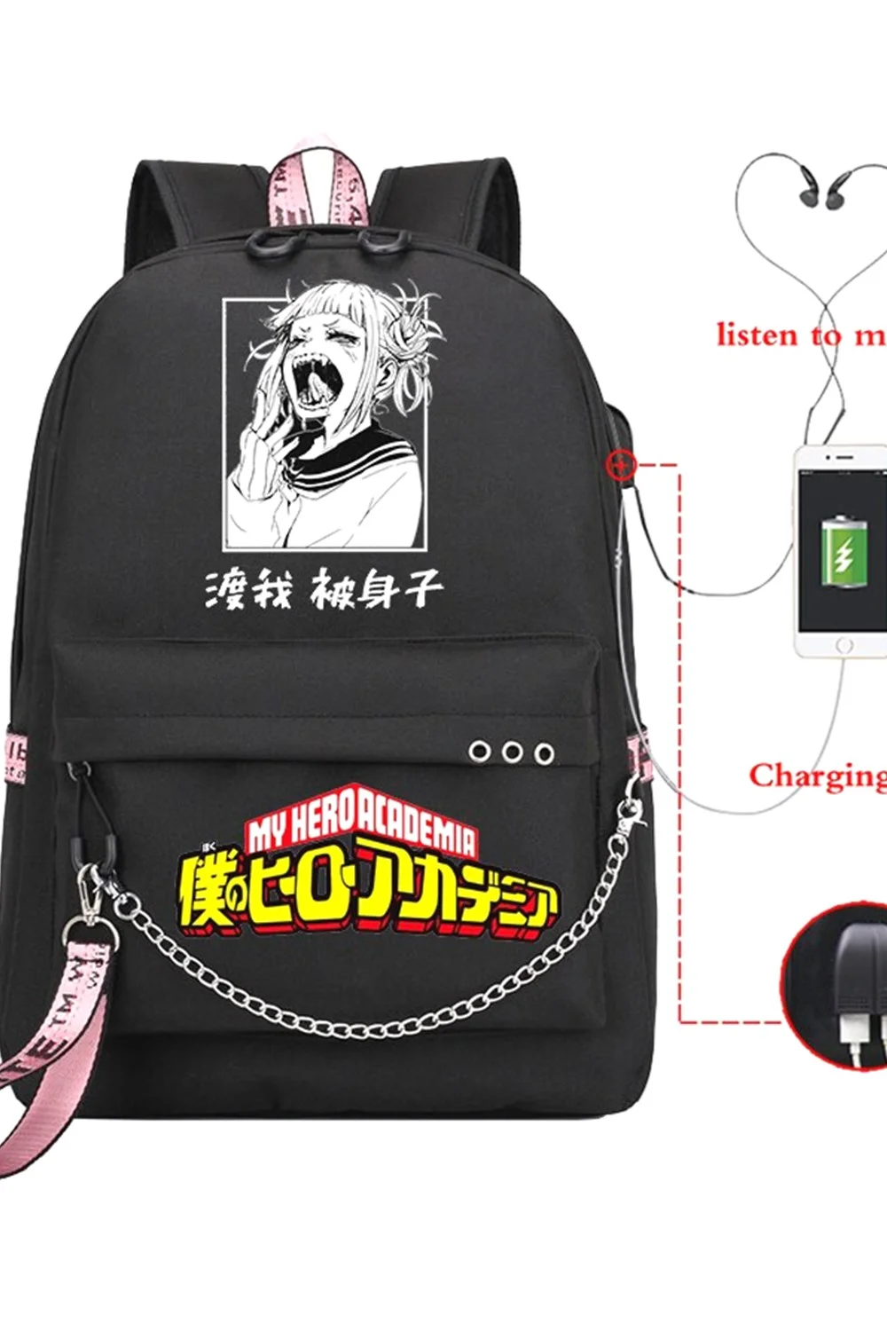  Boku No Hero Academia Himiko Toga Anime School Bag Mochila Usb Charging Backpack My Hero Academia Girls School Bag Mochila 921-1
