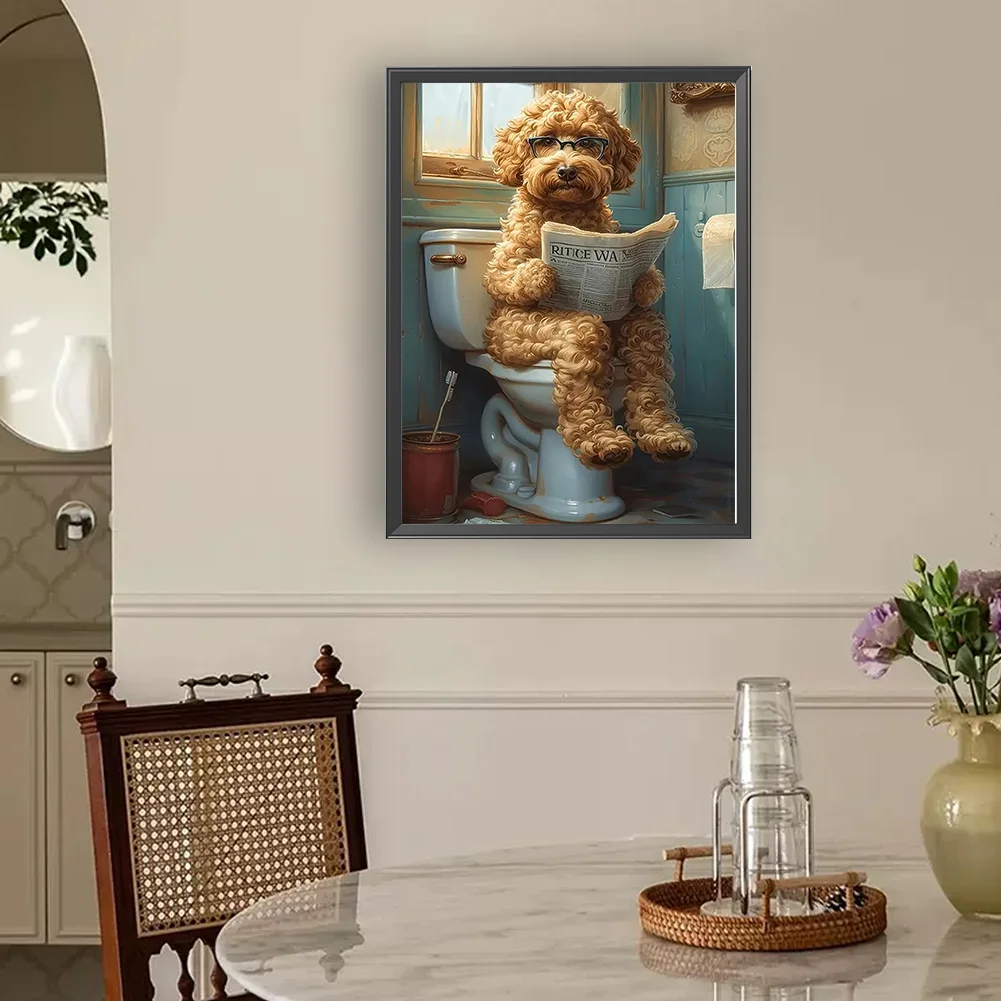 Diamond Painting - Full Round Drill - Puppy Sitting on Toilet(Canvas|30*40cm)