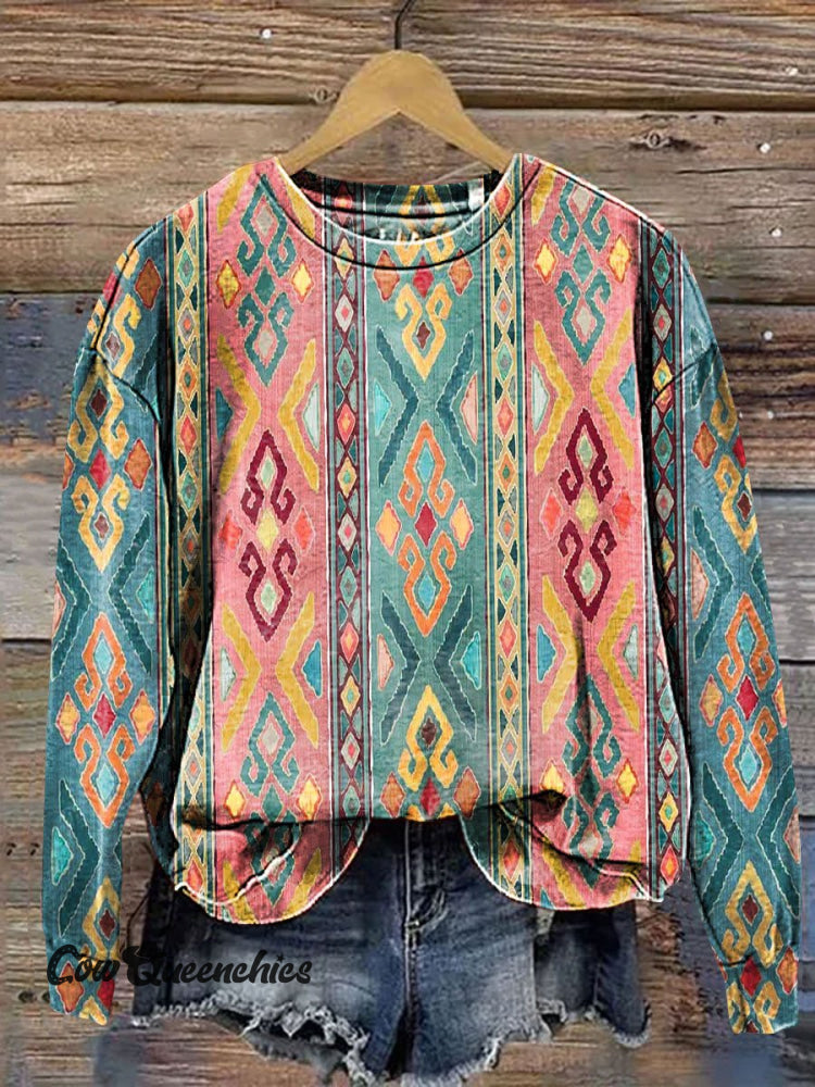 Aztec Pattern Art Print Casual Sweatshirt Multicolor / S