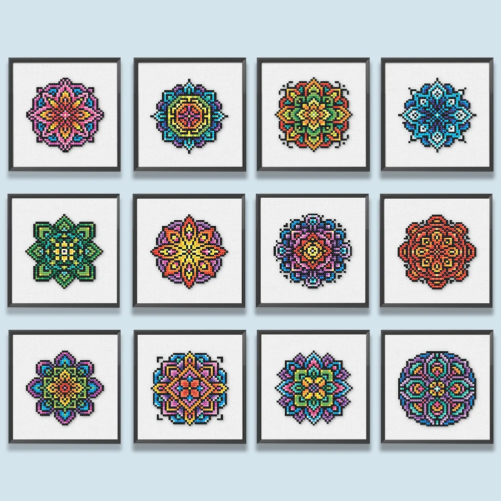 12pcs Mandala DIY Mini Square Diamond Painting for Desktop Decor No Frame(16*16cm)