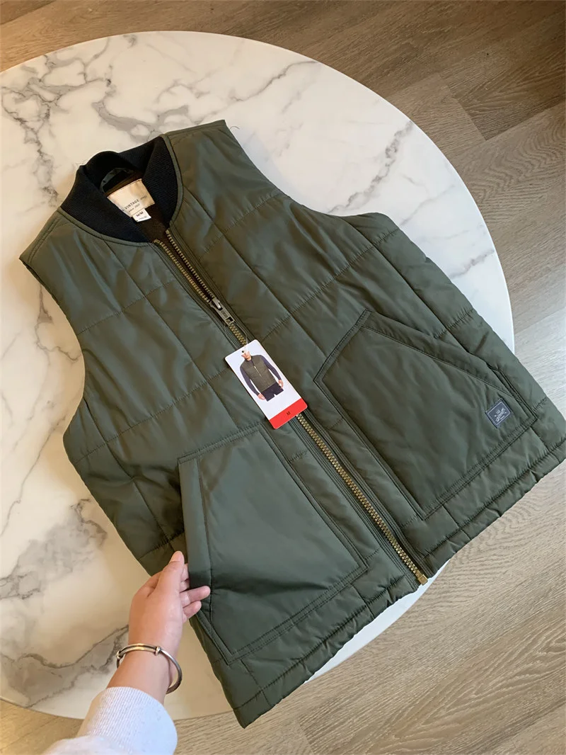 Men's Warm Work Wear Vest Zipper Open Front Warm Quilted Vest Jacket