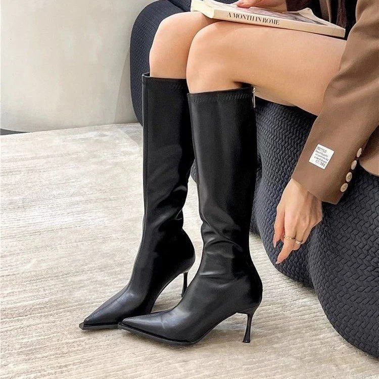 Colourp Colourp New Wind Pointed Head Show Thin But Knee Boots Women's Autumn Thin Heel High Leg Boots Back Zipper High Heel Thin Boots