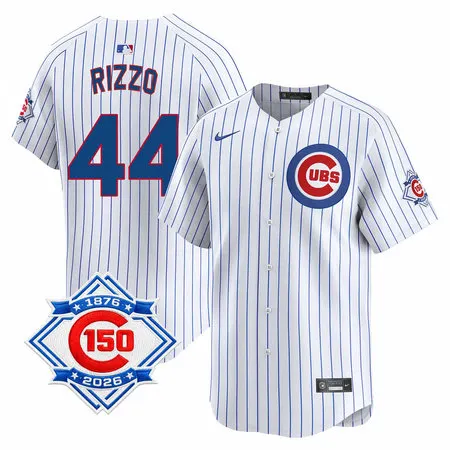 Men's Chicago Cubs #44 Anthony Rizzo White Nike Home Vapor Limited 150th Anniversary Authentic Lettering Jersey