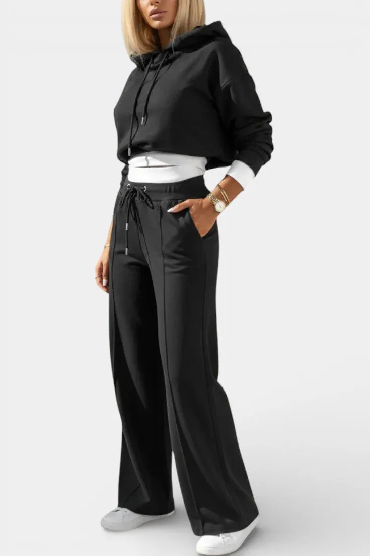 Cropped Hoodie with Wide-Leg Trousers Set