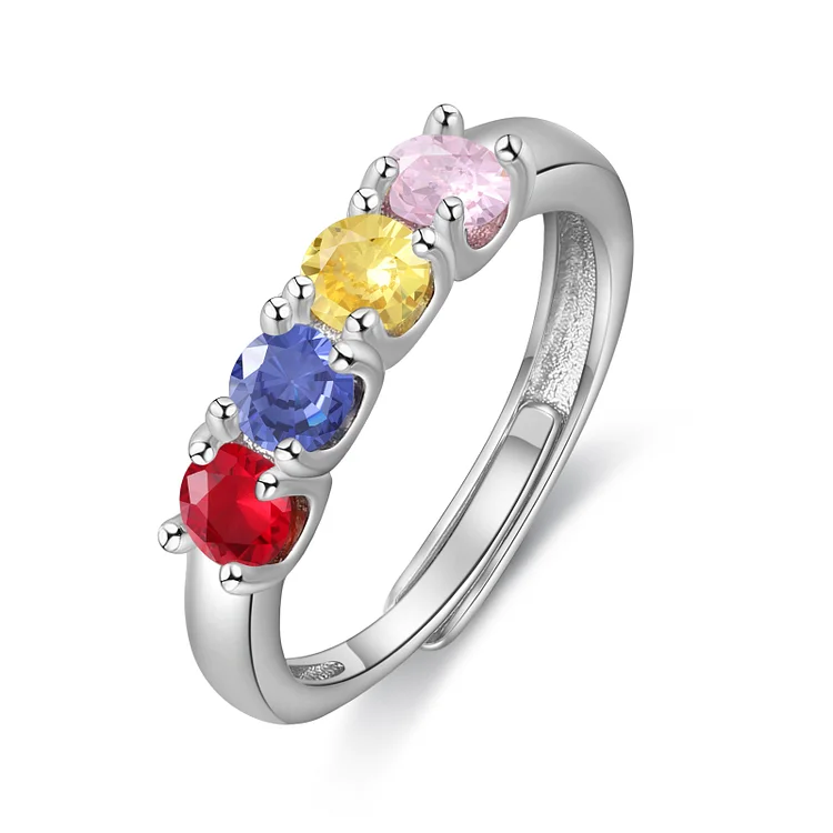 Personalized Women's Ring Customized 4 Birthstones Open Ring Birthday Gift for Women Girls