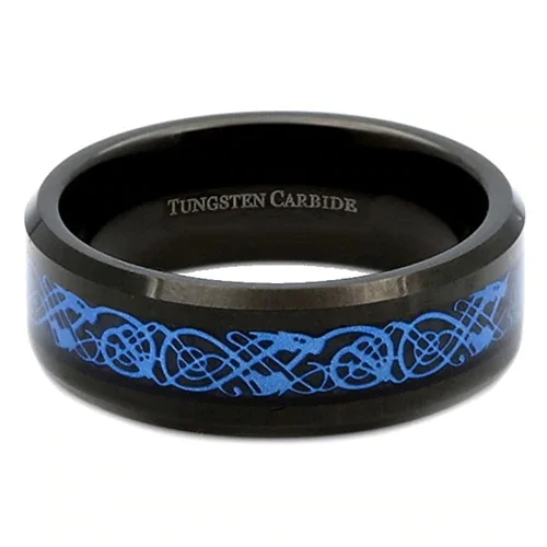Women or Men's Tungsten Carbide Wedding Rings Band. Black Resin Inlay Sky Blue Celtic Dragon Knot Ring For 4MM 6MM 8MM 10MM