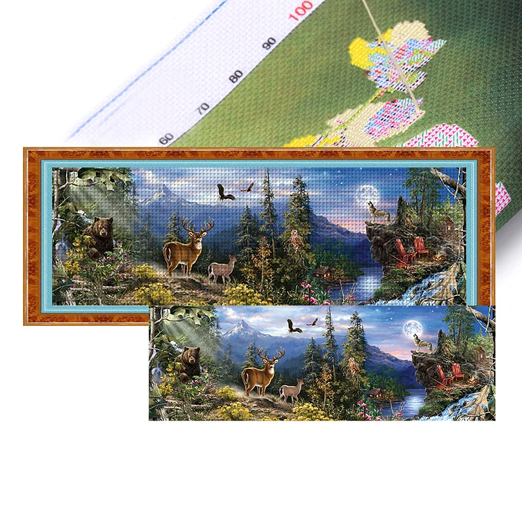【Huacan Brand】Forest Animals 18CT Stamped Cross Stitch 90*30CM