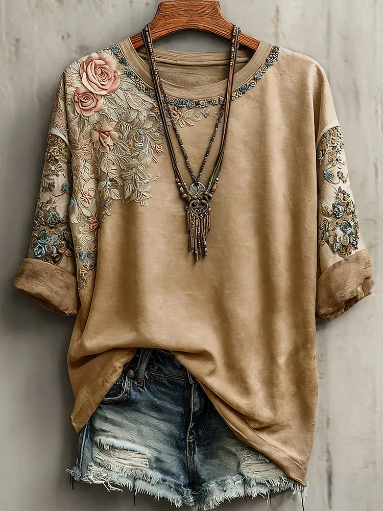 Women's Vintage Printed Casual Short Sleeve T-Shirt