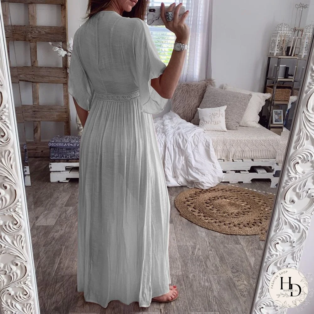 Summer Lace Cardigan Solid Color Holiday Style Dress Long Skirt