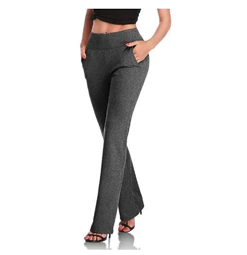 Womens Dress Work Casual Pants Trousers Straight Full Length Pocket Stretchy Daily Black