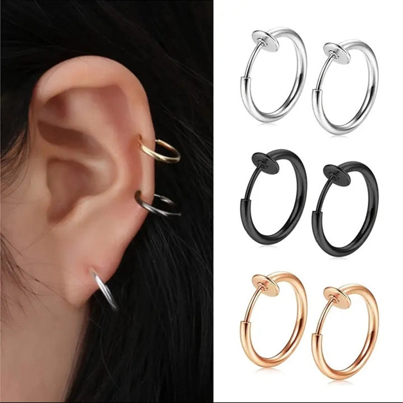 Punk Style Men's Stainless Steel Ear Clip No Hole Titanium Steel Spring Ear Clip No Ear Hole Ear Cuff Nose Ring Lip Ring