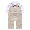 Baby Boys Romper with Bowtie Long-sleeve Gentleman Jumpsuit 3 Pcs /Sets
