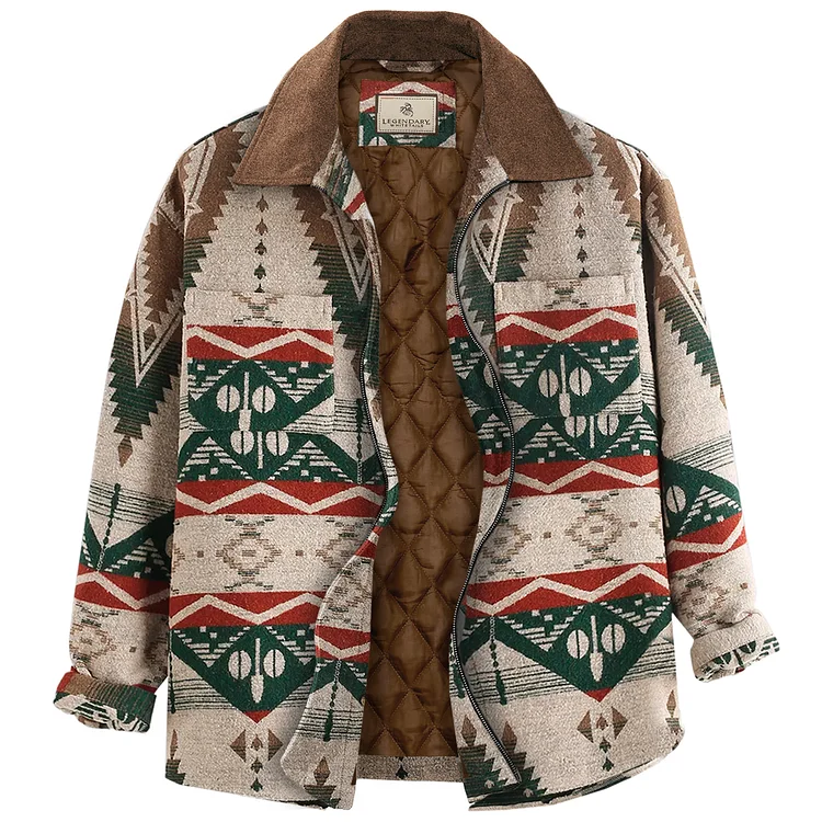 Men's Autumn & Winter Outdoor Casual Folk Style Geometric Pattern Jacket