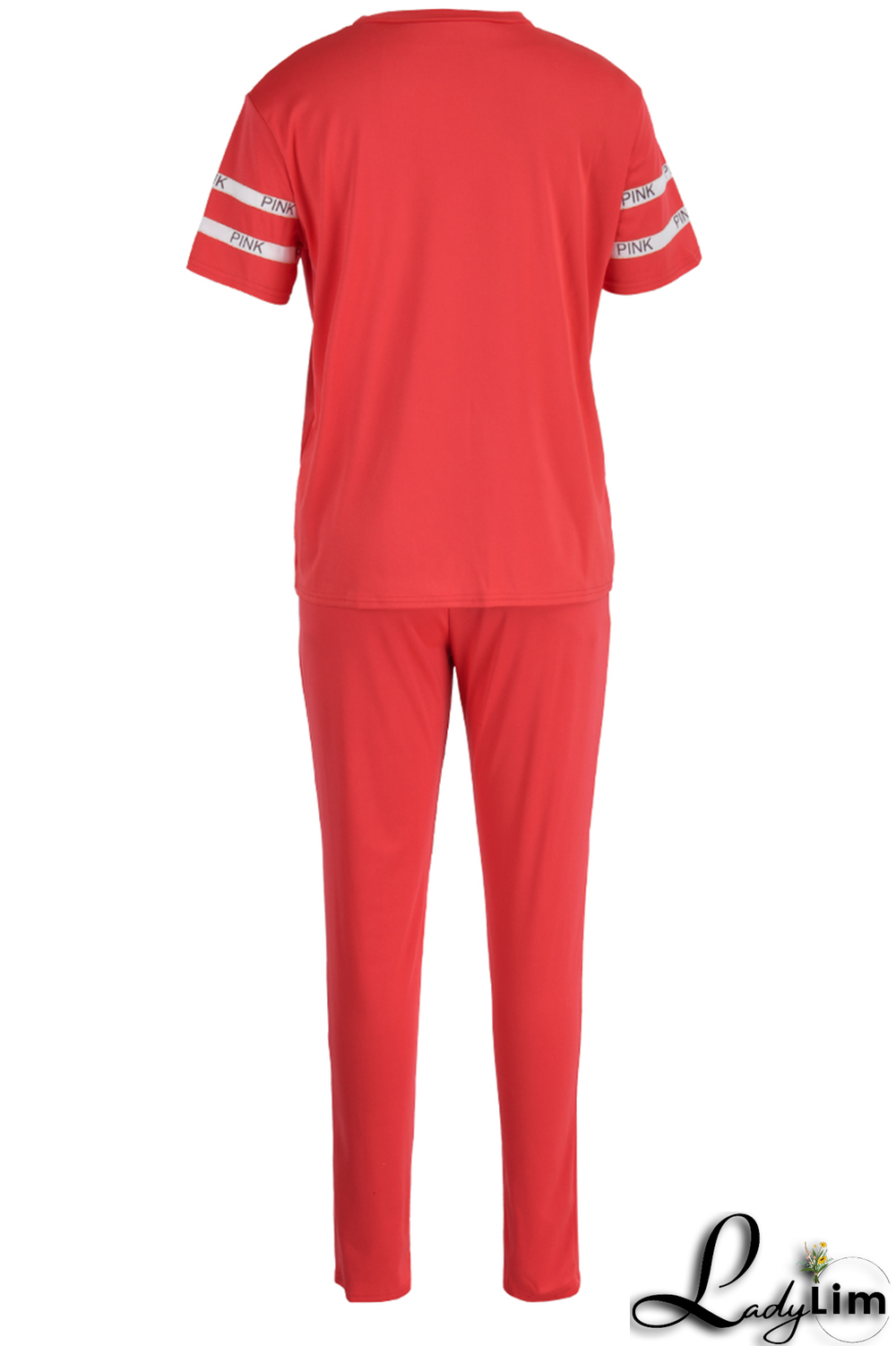 Light Purple Casual Patchwork Letter O Neck Short Sleeve Two Pieces