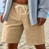 2026 Casual Fashion Drawstring Shorts, European And American Style, Elastic Fit, Trendy Men's Thin Linen Beach Shorts by Inlyline