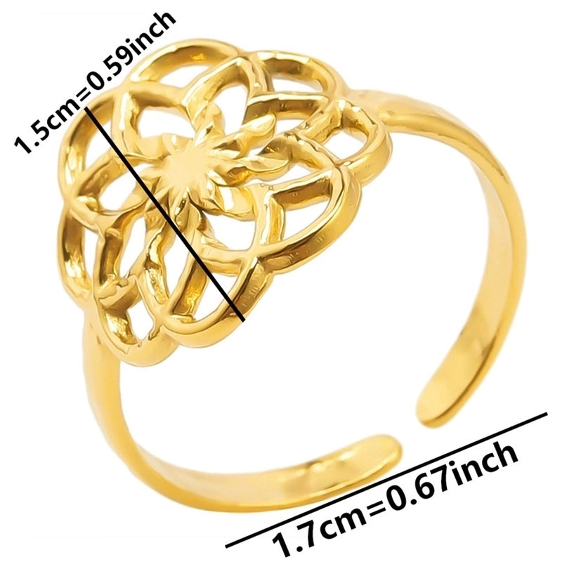 Classic Style Flower 304 Stainless Steel 18K Gold Plated Asymmetrical Polishing Rings