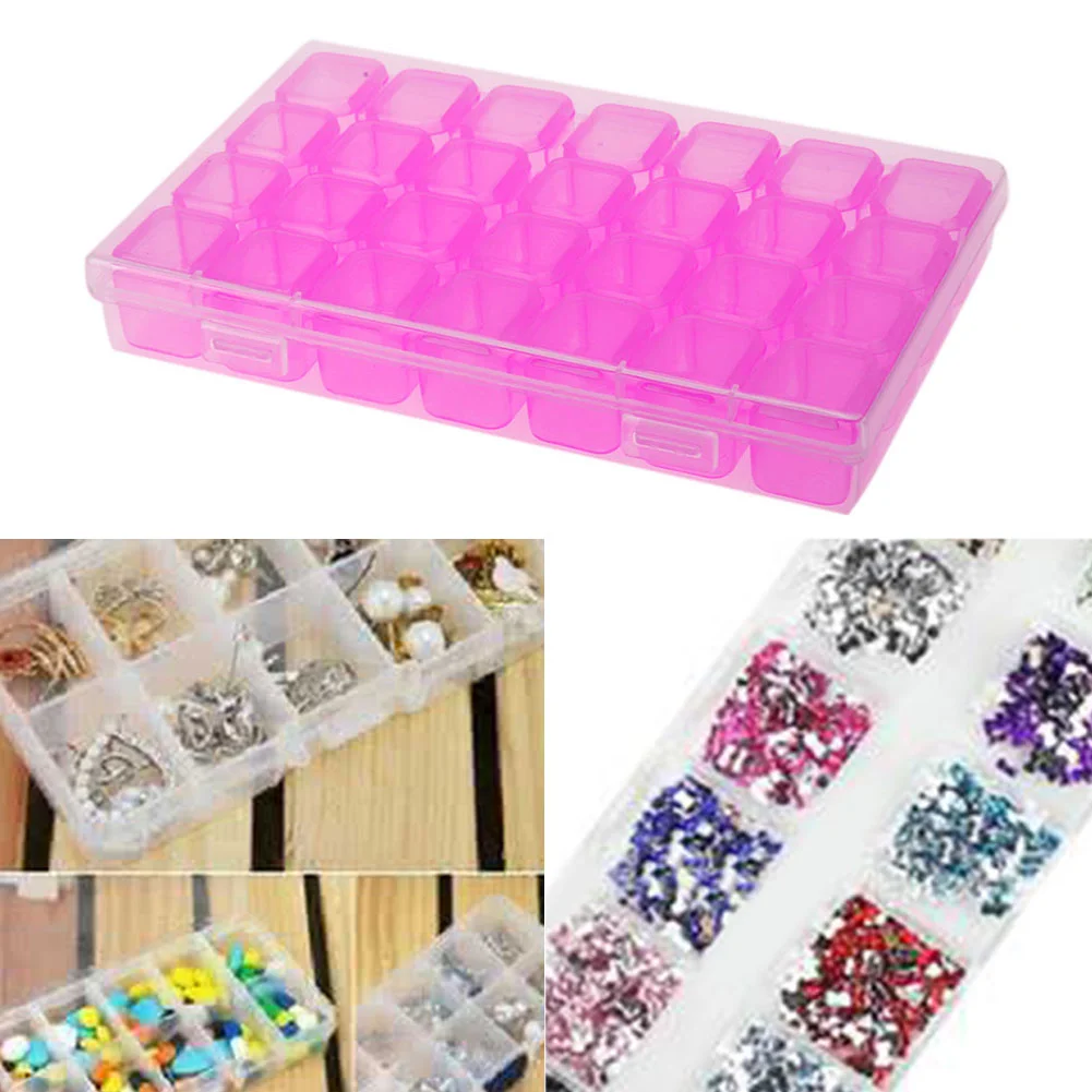 28 Grids Plastic Storage Box Nail Rhinestone Jewelry Display Case(Purple)