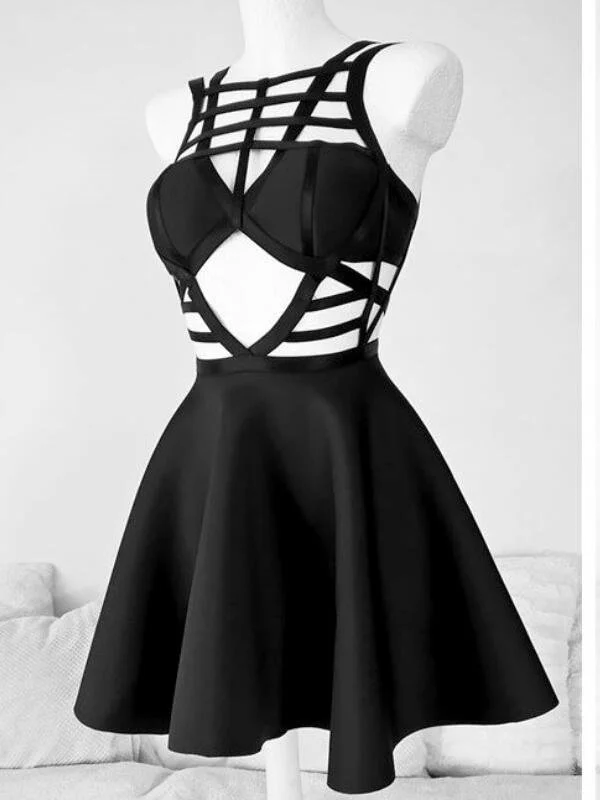 Gothic Dark Strips Bandaged Cutout Caged Dress