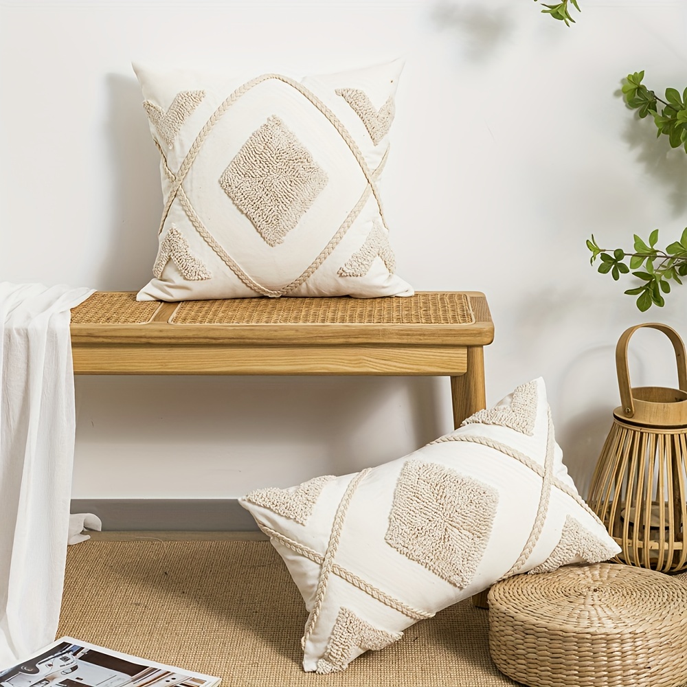 1pc Bohemian Chic Geometric Stripe Pillow Cover - Luxurious Loop Velvet Embroidery, Stylish Home Decor for Bedroom, Living Room, Sofa & Car - Handcrafted, Multi-Functional Accent Pillowcase