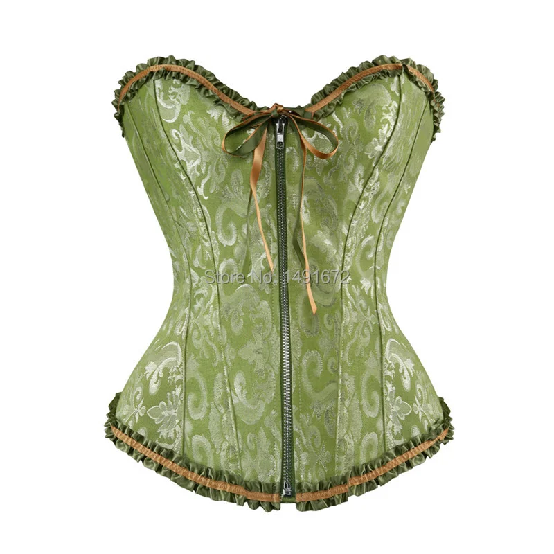 Billionm Sapubonva corsets and bustiers tops sexy women green white black white brocade corset zip vintage style corselet overbust ladies