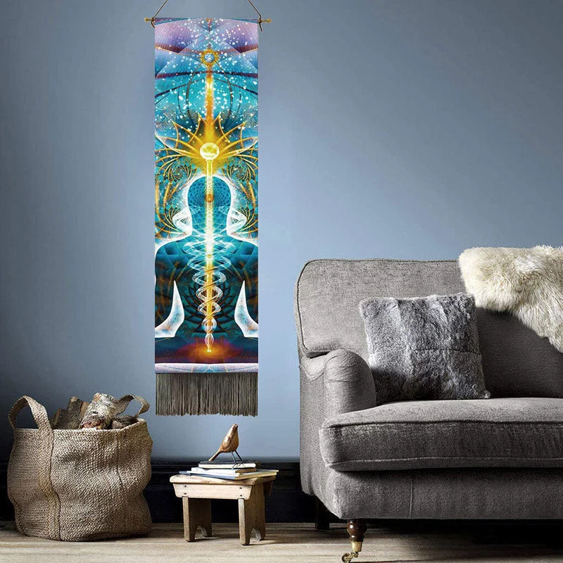 Moon Phases Tapestry Wall Art Hanging Tarot Witchcraft Tapestries HD Printing Sun Moon Tapestry Psychedelic Decor Tassel Carpet