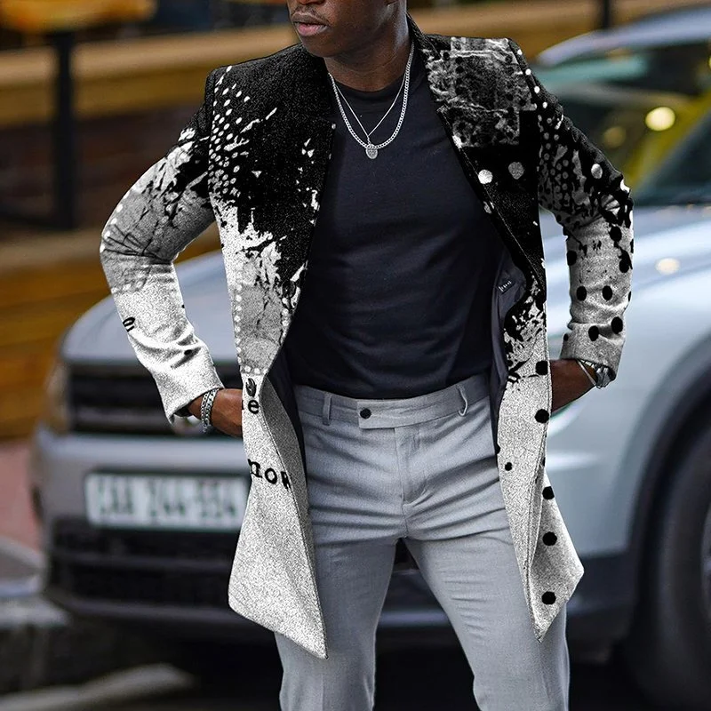 Men's Fashion Slim Fit Black Grey Coat