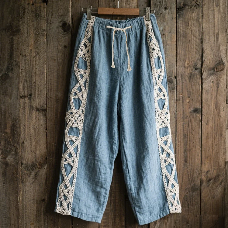 Utbros Women's Celtic Knot Lace Embroidery Art Comfort Casual Pants