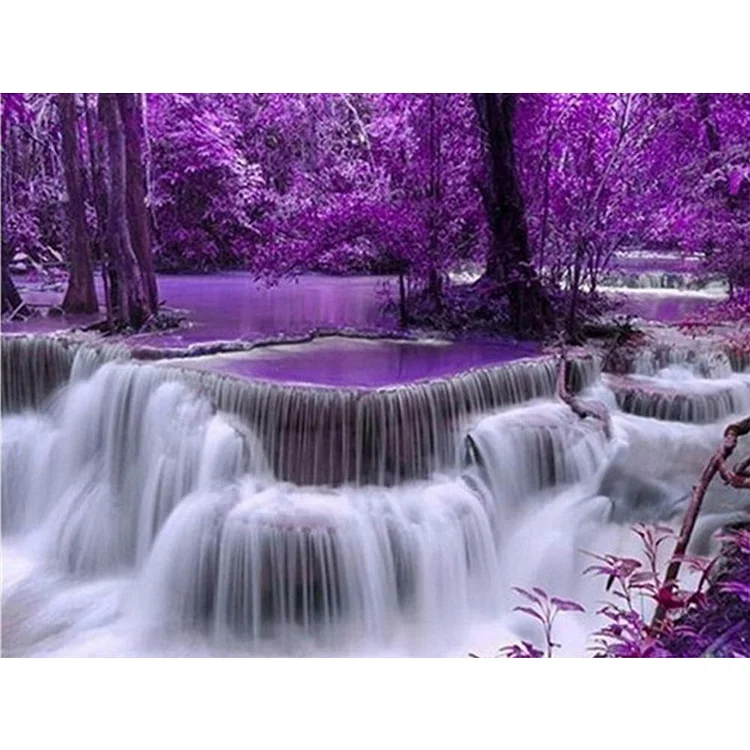 DIY - Purple Forest Waterfall 11CT Stamped Cross Stitch 40*50cm