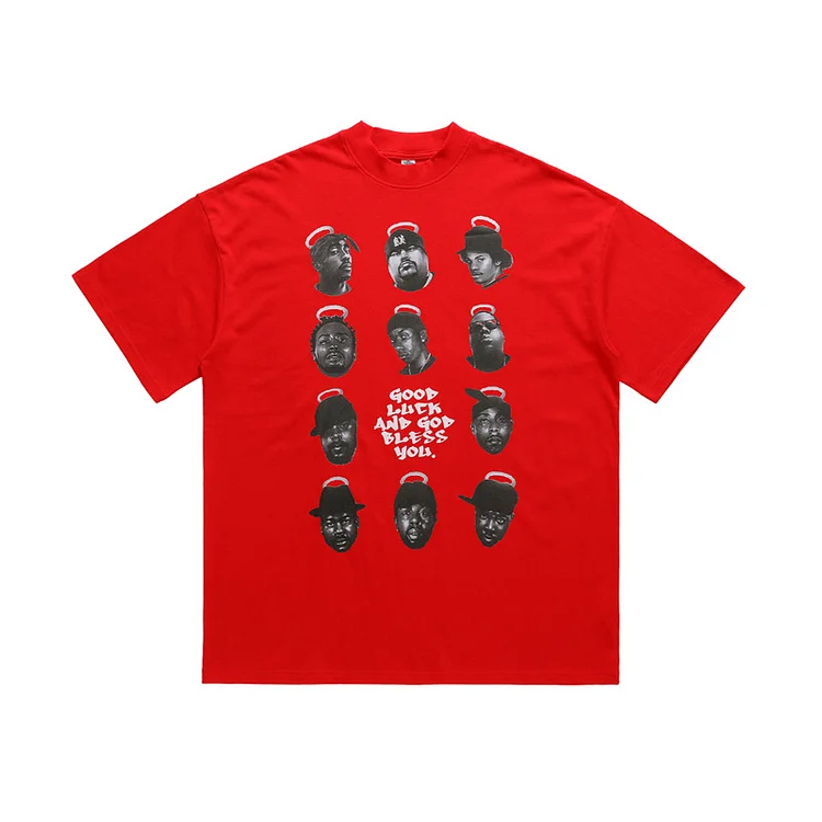 Street Hip-Hop Black Head Print Loose T-Shirt at Hiphopee