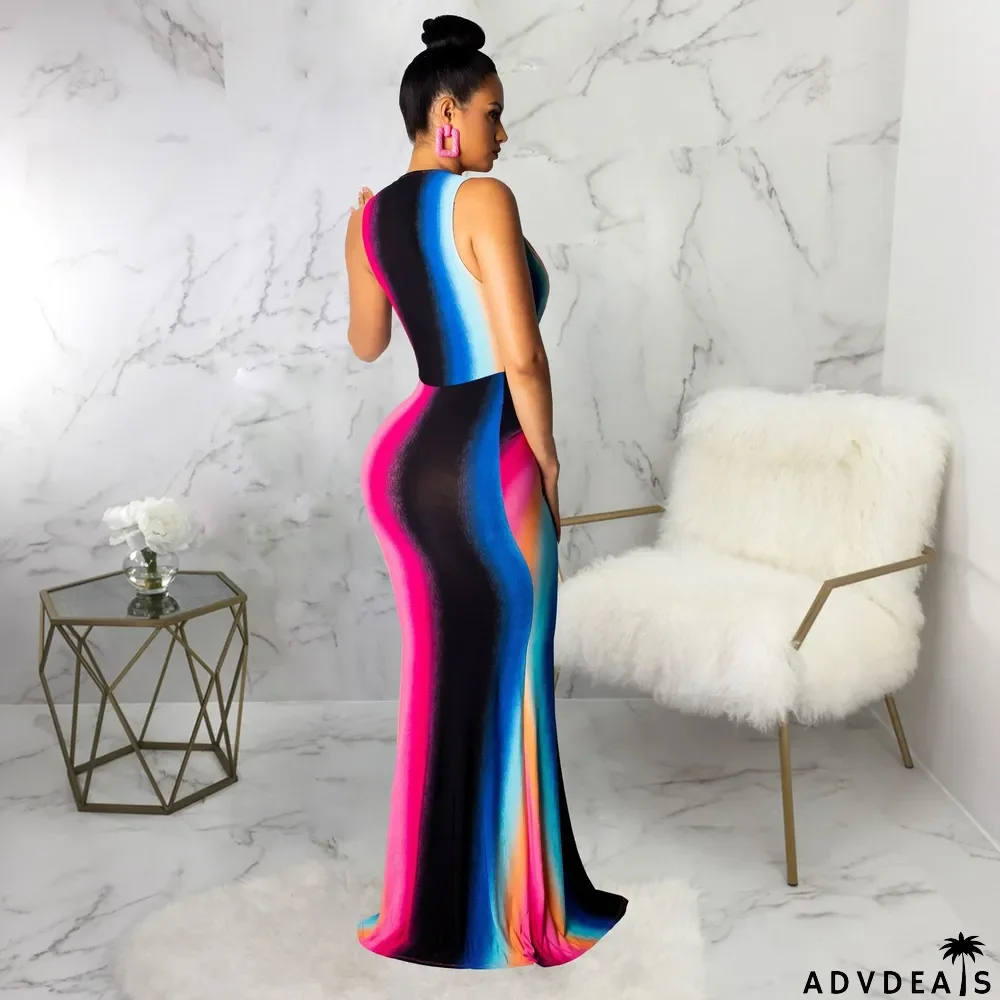 Sexy Printed Deep V Neck Maxi Dresses