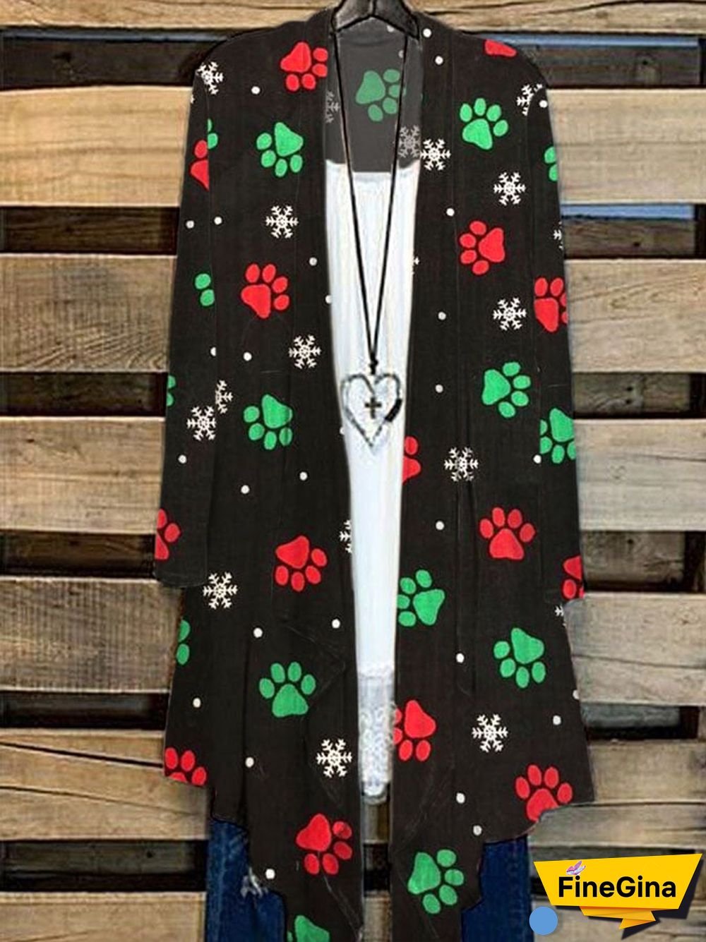 Women's Christmas Dog Paw Print Print Cardigan