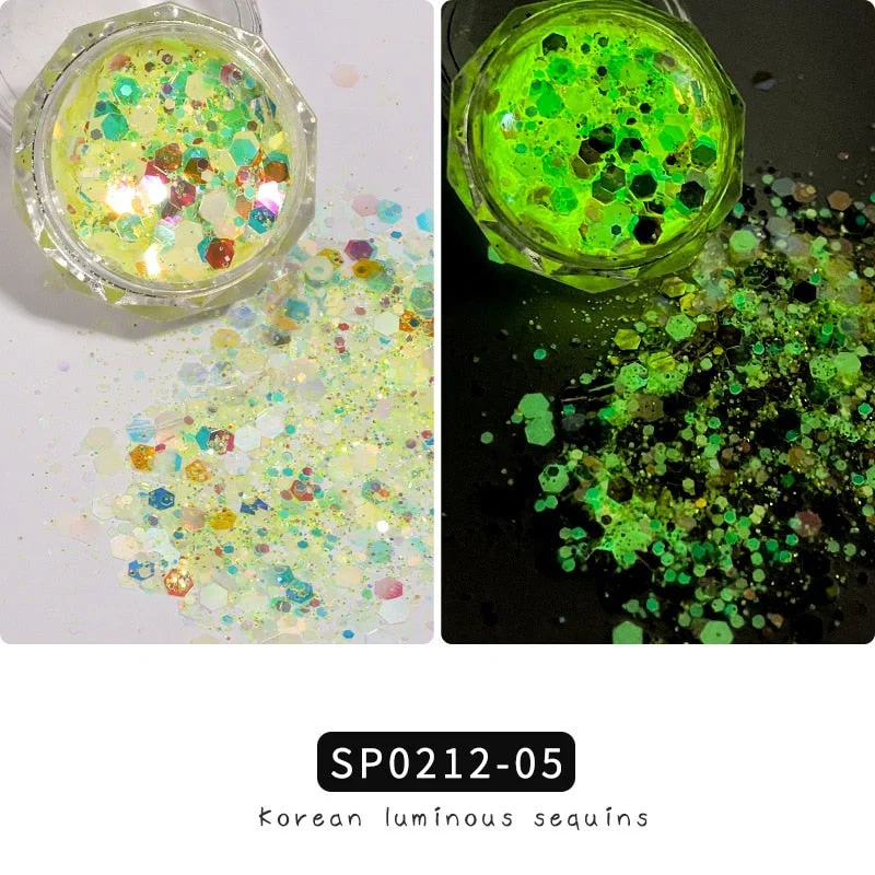 1 Box Luminous Nail Glitter Neon Hexagon Fluorescent Flake Glow in the Dark Sequin Nails Art Decorations Manicure Accessories-Nail Inspo