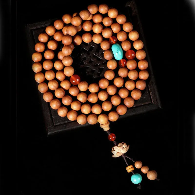 Tibetan Sandalwood Lotus Enlightenment Charm Bracelet Necklace Mala