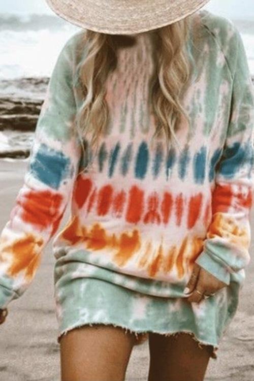 Casual Tie Dye Cozy Sweatshirt Dress