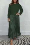 Women's Elegant Solid Color Long Sleeve Jumper & Pleated Bottom Dress