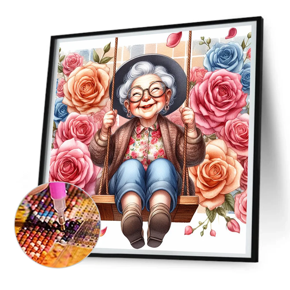 Diamond Painting - Full Round Drill - Swing Old Lady(Canvas|30*30cm)