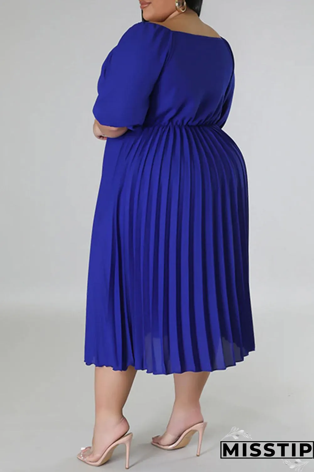 White Casual Solid Patchwork Fold V Neck Straight Plus Size Dresses