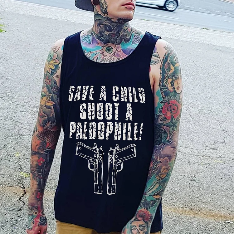 SAVE A CHILD SHOOT A PEDOPHILE Black Print Vest
