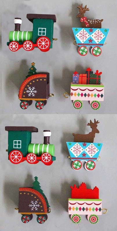 Cartoon Christmas Track Train Wooden Decorative Truck Toy 1 Set