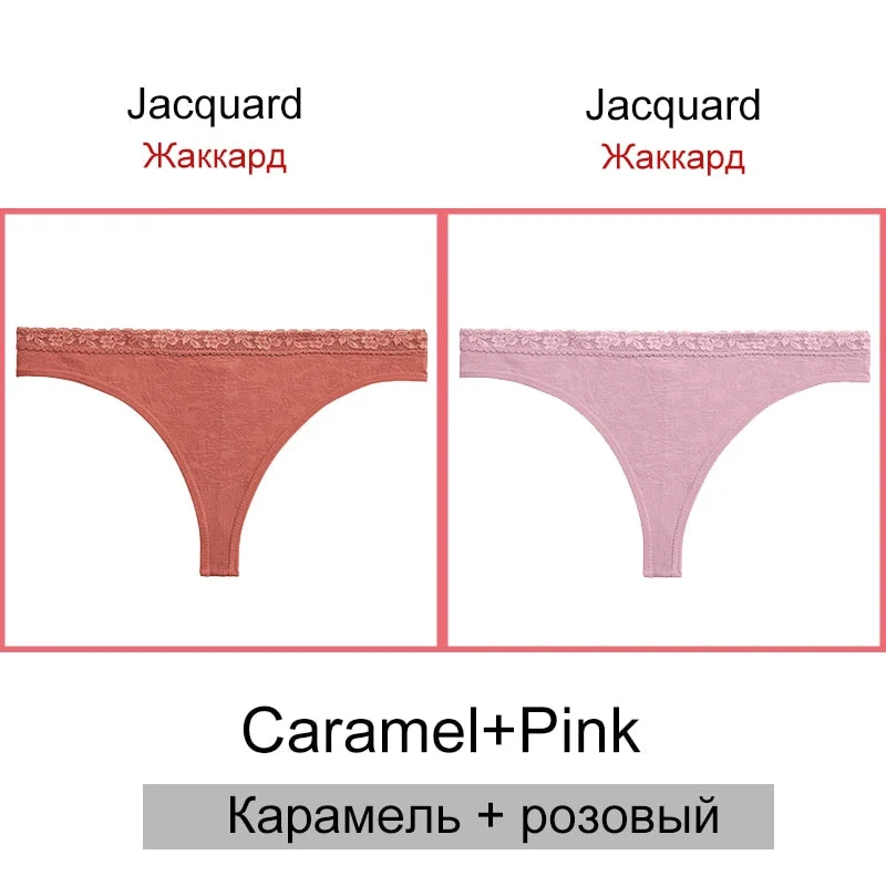 FINETOO Sexy Thongs Women 2Pcs/set Floral Waist G-string Panties Seamless Underwear Ladies Jacquard T-back Underpants S-2XL 2021