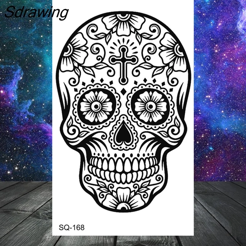 Sdrawing Butterfly Anchor Lion Wolf Temporary Tattoos For Women Men Skeleton Whale Elephant Fake Tattoo Neck Arm Hands Small Tatoo