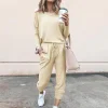 Women's 2 Piece Outfit Active Long Sleeve Sweatshirt Jogger Pants Tracksuit Set