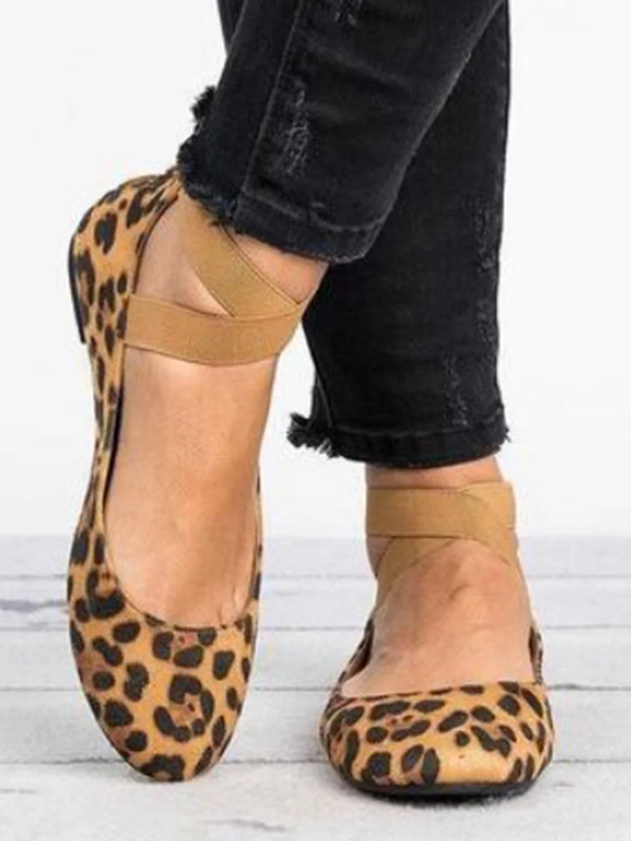 Shallow Elastic Lace-up Shoes with Round Head and Flat Heel